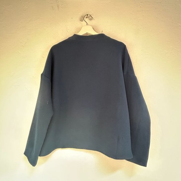 Beau Jours Womens Navy Blue Textured Long Sleeve Pullover Top Large Lightweight - Picture 2 of 7